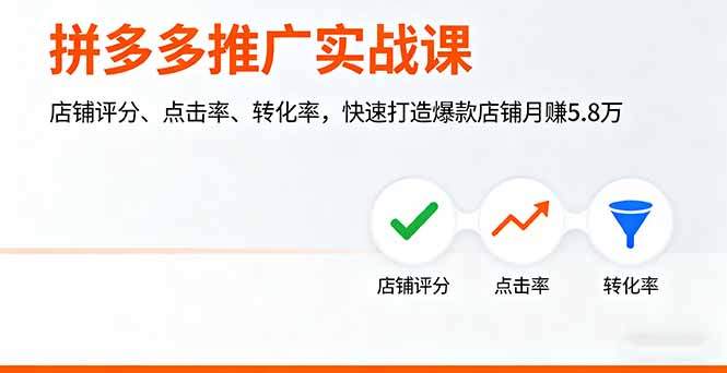 拼多多推广实战课，店铺评分、点击率、转化率，快速打造爆款店铺