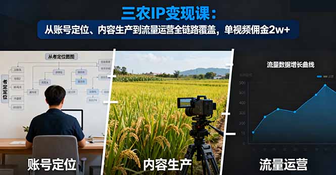 三农IP变现课：从账号定位、内容生产到流量运营全链路覆盖