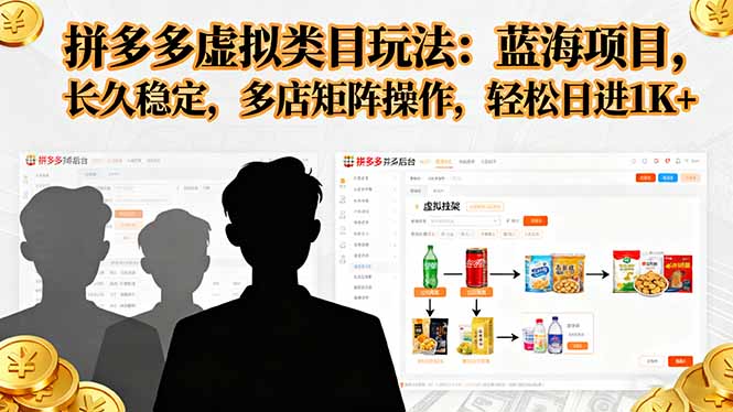 拼多多虚拟类目玩法，蓝海项目，长久稳定，多店矩阵操作