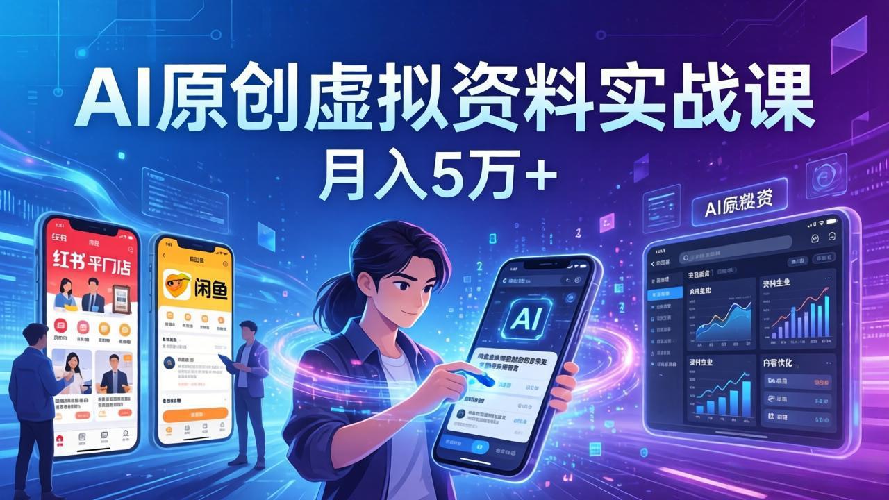 AI原创虚拟资料实战课：2026新机会，小红书闲鱼开店，普通人用AI轻松变现
