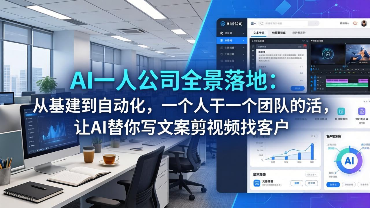 AI一人公司全景落地-更新：从基建到自动化，一个人干一个团队的活，让AI替你写文案剪视频找客户