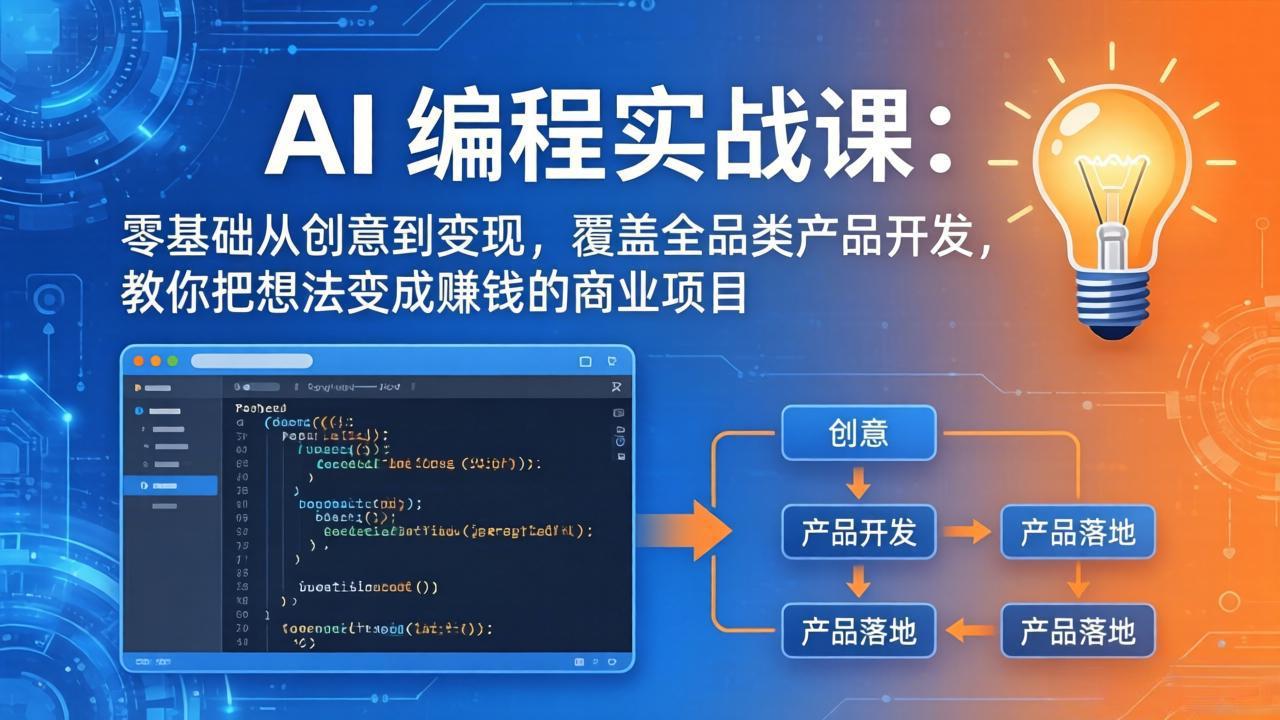 AI编程实战课-第三期：零基础从创意到变现，覆盖全品类产品开发，把想法变成赚钱项目