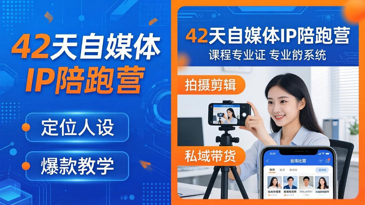 42天自媒体IP陪跑营：定位人设爆款全教学，拍摄剪辑私域带货一站式落地