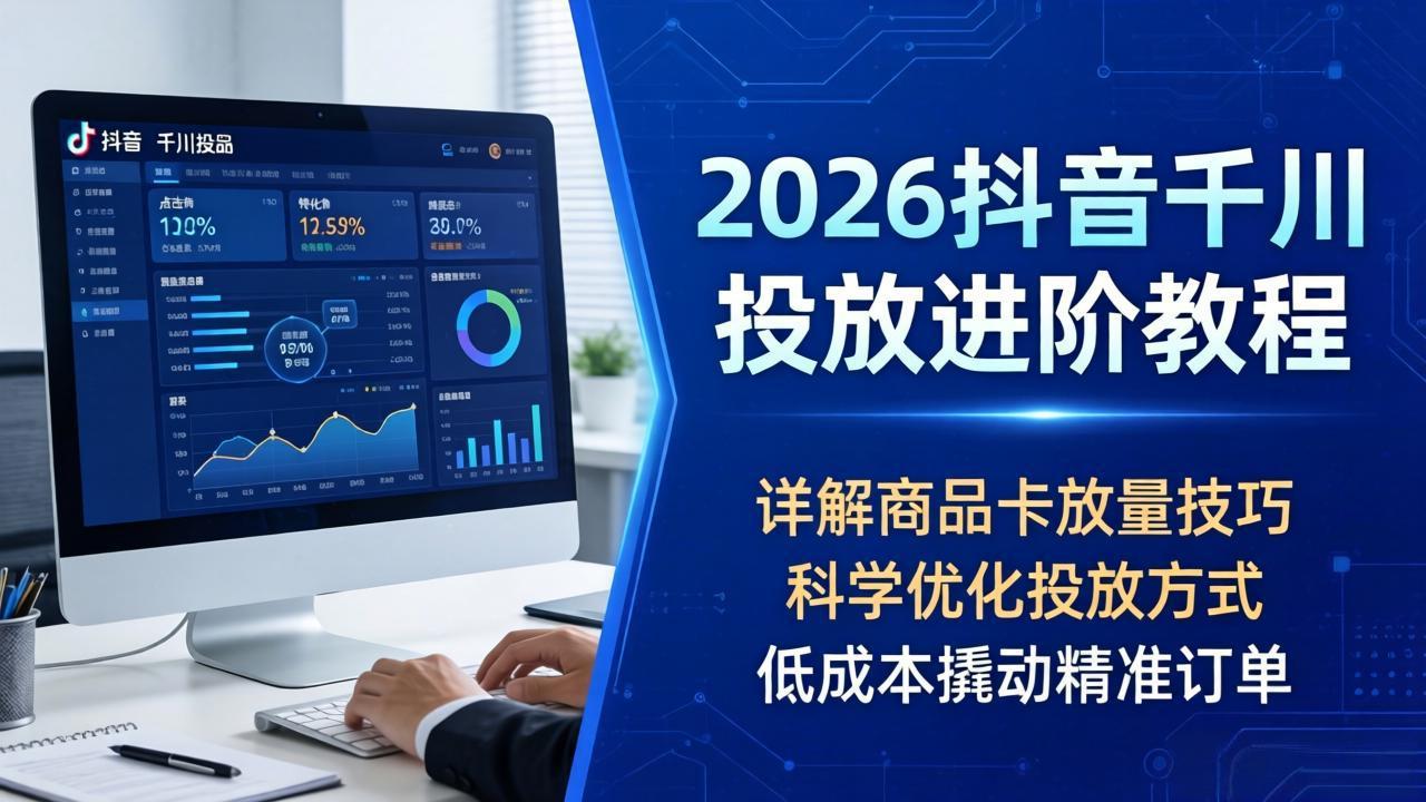 2026抖音千川投放进阶教程，详解商品卡放量技巧，科学优化投放方式，低成本撬动精准订单
