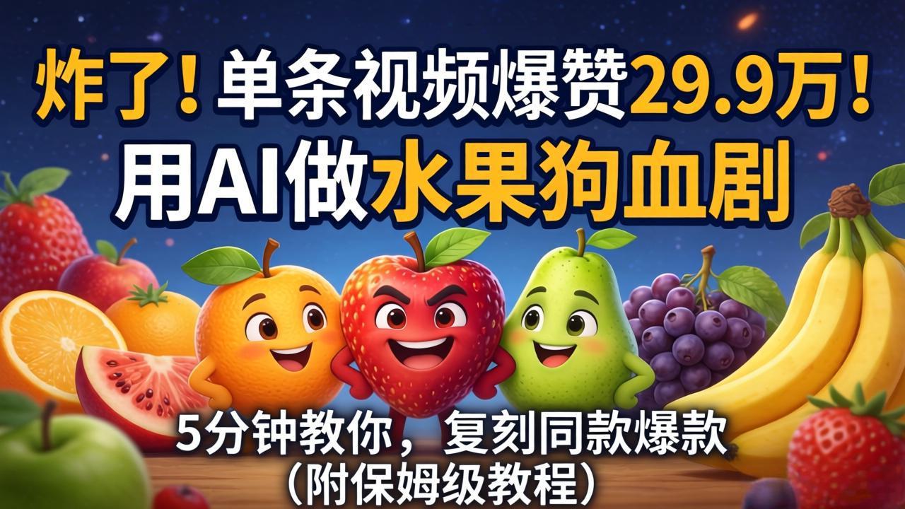 单条视频爆赞 29.9 万！用 AI 做水果狗血剧，5 分钟教你，复刻同款爆款（附保姆级教程）