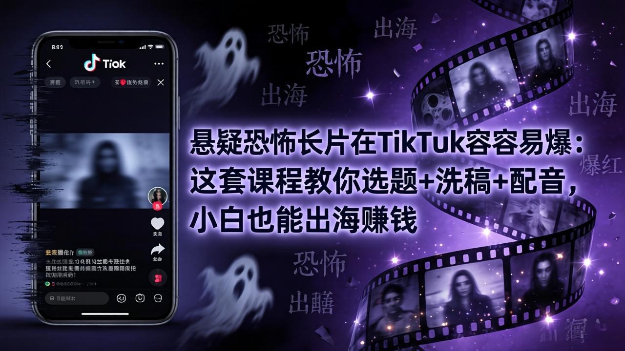 悬疑恐怖长片在TikTok最容易爆：这套课程教你选题+洗稿+配音，小白也能出海赚钱悬疑恐怖长片在TikTok最容易爆：这套课程教你选题+洗稿+配音，小白也能出海赚钱