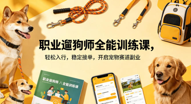 职业遛狗师全能训练课，轻松入行，稳定接单，开启宠物赛道副业