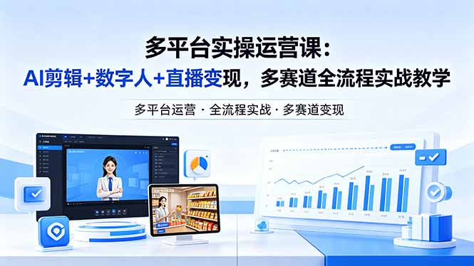 某团队多平台实操运营课：AI剪辑+数字人+直播变现，多赛道全流程实战教学
