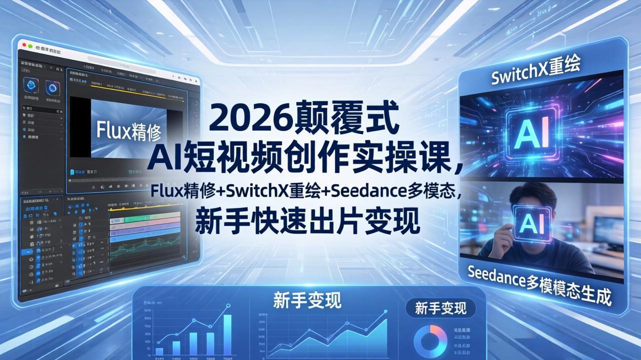 2026颠覆式 AI短视频创作课，Flux精修+SwitchX重绘+Seedance多模态，新手快速出片变现