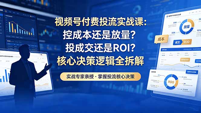视频号付费投流实战课：控成本还是放量？投成交还是ROI？核心决策逻辑全拆解